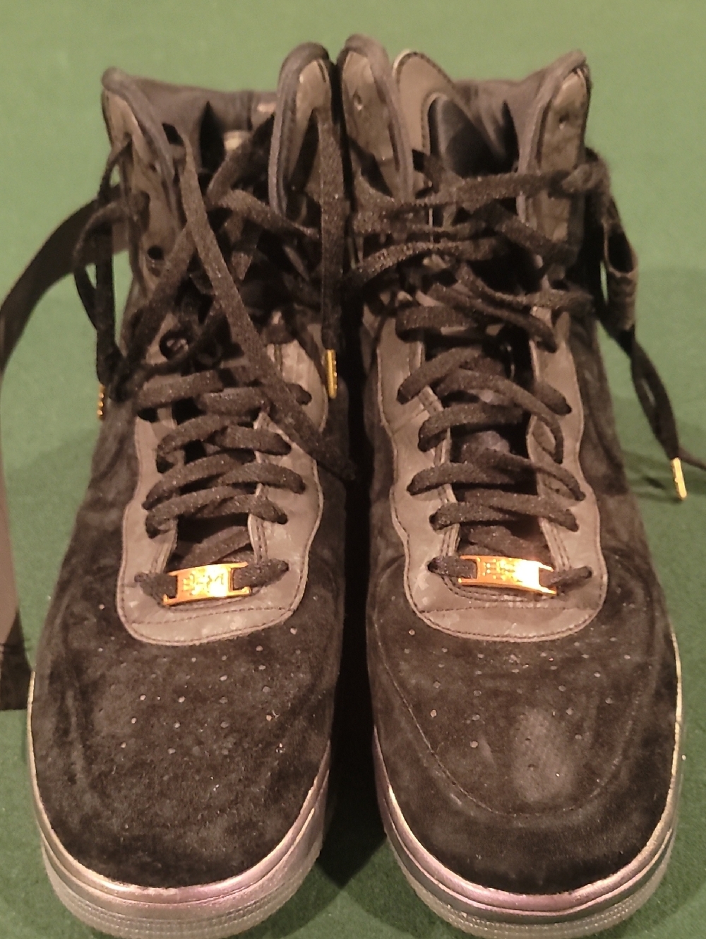 Nike Black Suede High-Top Sneakers with Gold Accents